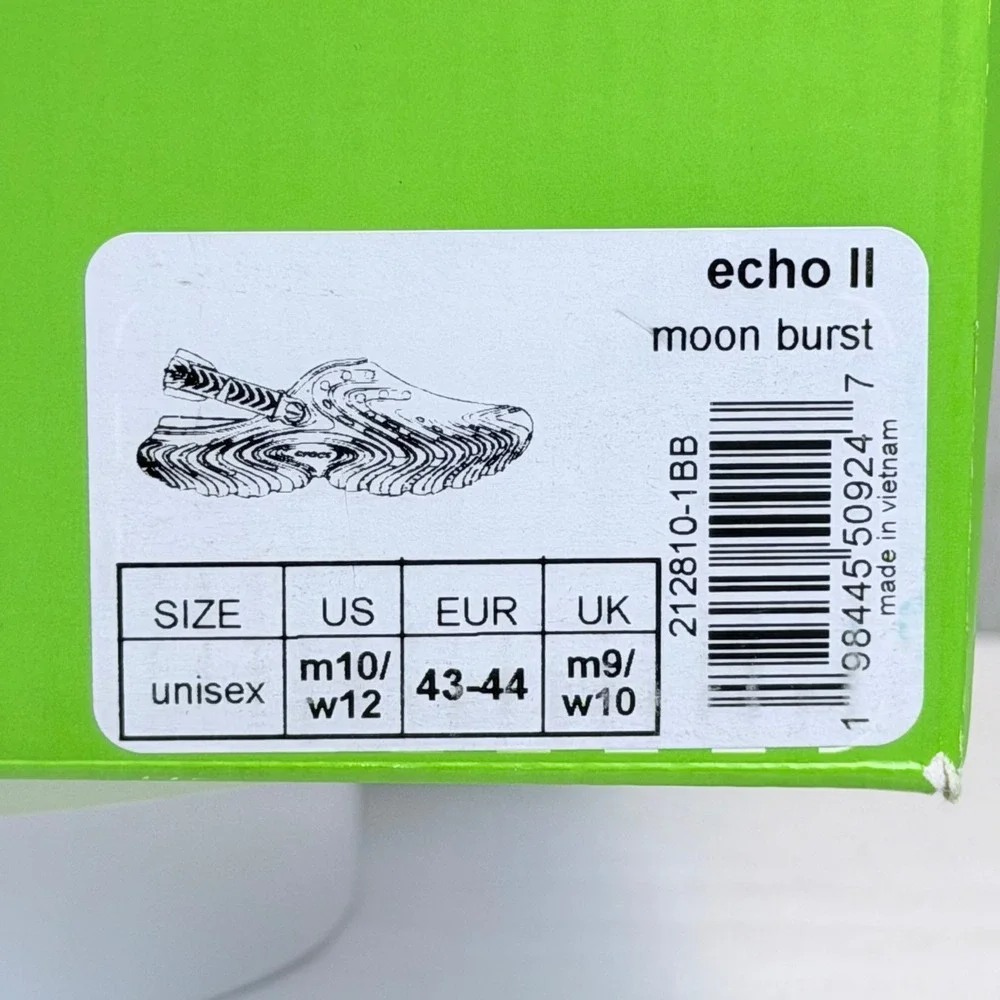 Crocs Echo II Clog Moon Burst White Lm Green Orange Mens 10 Womens 12 212810-1BB